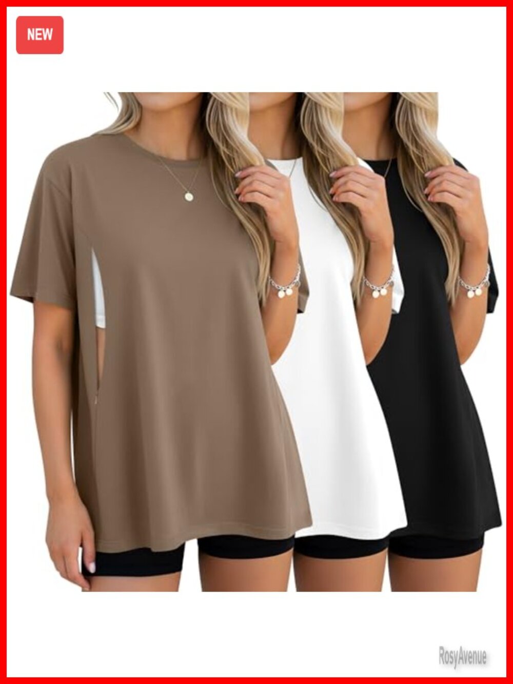 3 Pack Women's Oversize Nursing Tops Zip Breastfeeding Shirts